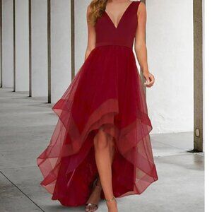 Red/Burgundy Tea length sleeveless dress